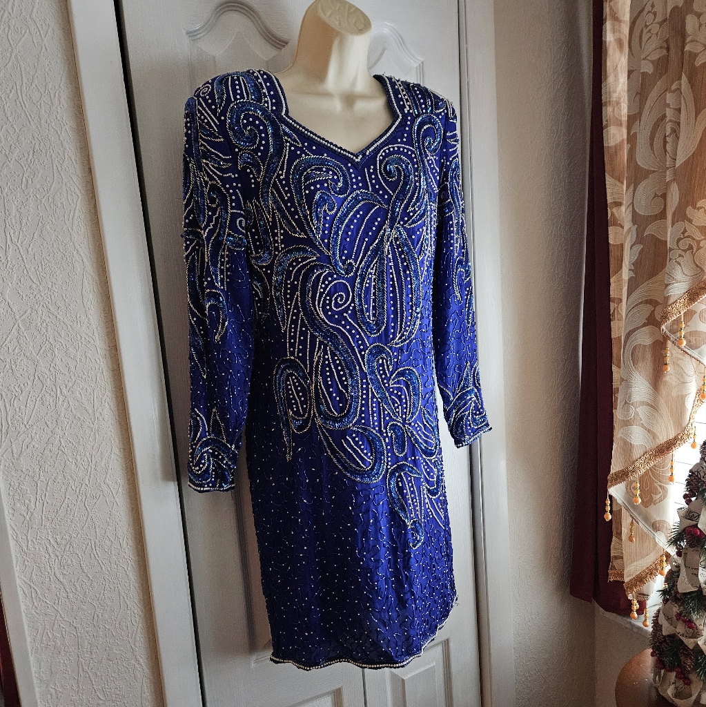 Elegant Stenay Blue Beaded Sequins Dress Size 4